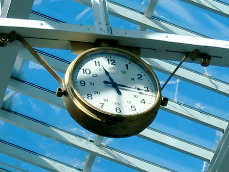 One of the two clocks, seen through the floor.