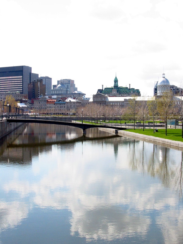 Now at Montr&eacute;al's Old Port, view of the city.