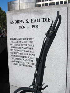 Plaque comm&eacute;morative pour le constructeurs du syst&egrave;me des cable cars, Andrew S. Hallidie